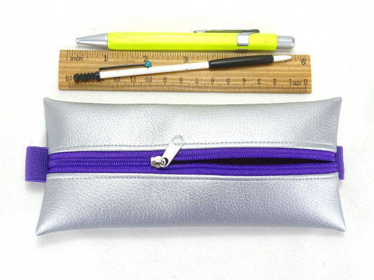 Stiftemäppchen Kunstleder silber, Gummiband lila violett, für Ringbuch Kalender Notizbuch A5 und A4, BuntMixxDESIGN